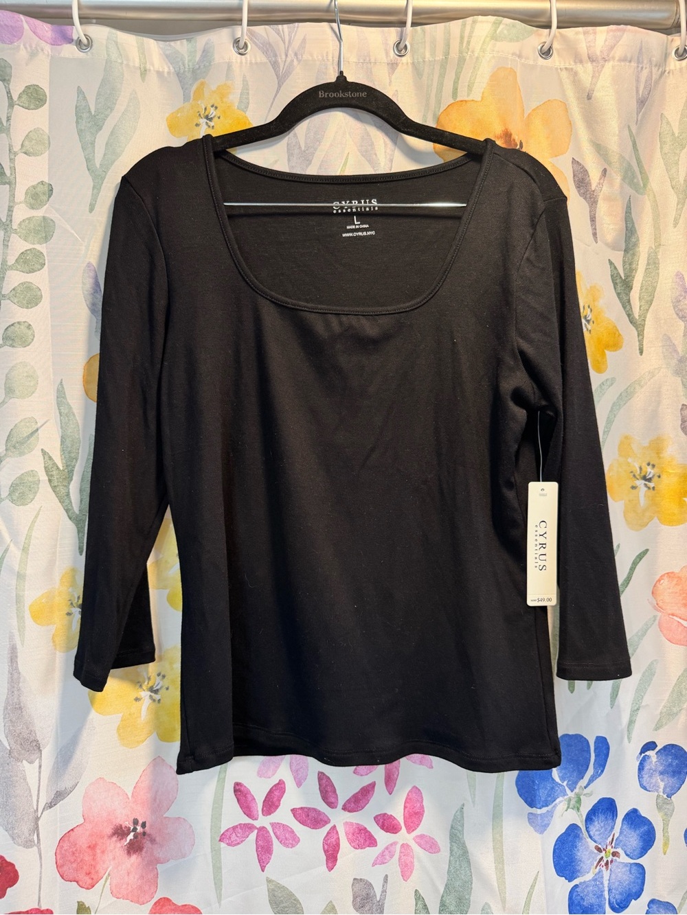 Cyrus Essentials Black Scoop Neck 3/4 Sleeve Tee